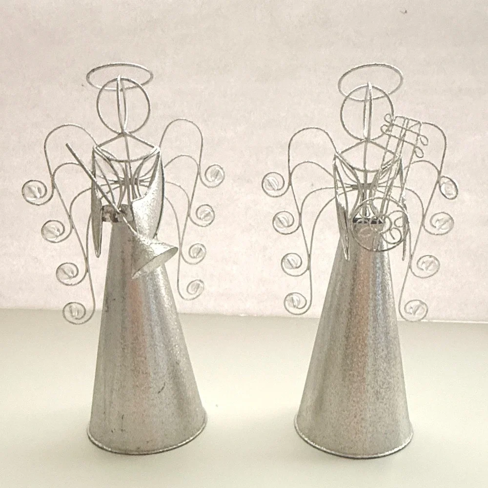 Pier 1 Metal Angel Figurines Silver Wire Accent Christmas Holiday Decor Set of 2